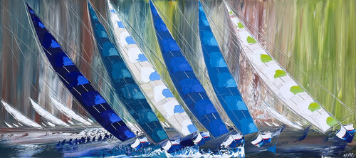 Les voiles bleues de l'océan... (ESPRIT VOILE 2025) di Olivier Messas, Pittura in vendita su Singulart