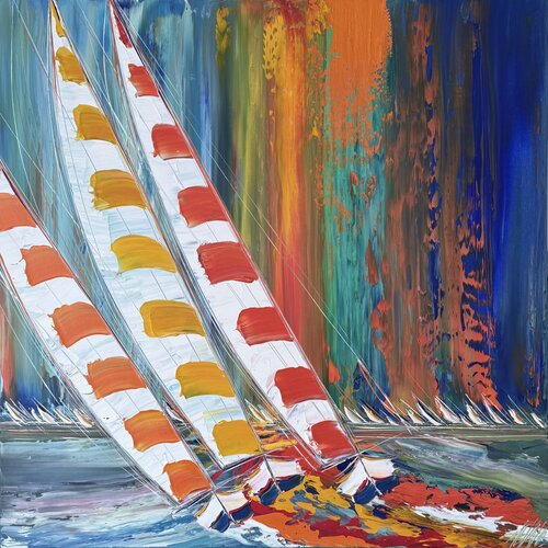 Coucher de soleil sur les voiles… (ESPRIT VOILE 2026) di Olivier Messas, Pittura in vendita su Singulart