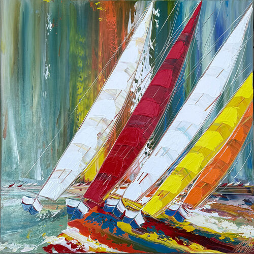 Un vent de liberté… (ESPRIT VOILE 2026) von Olivier Messas, Malerei kaufen auf Singulart