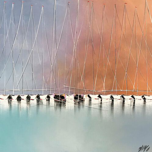 Voiliers entre ciel et mer... (2020) di Olivier Messas, Pittura in vendita su Singulart