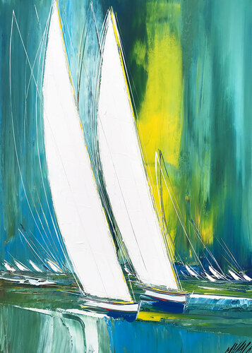 À deux en mer... (ESPRIT VOILE 2020) di Olivier Messas, Pittura in vendita su Singulart