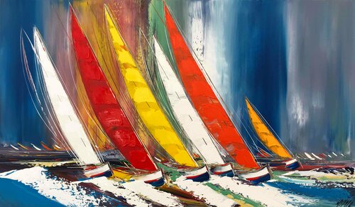 Les voiliers de la liberté... (ESPRIT VOILE 2020) di Olivier Messas, Pittura in vendita su Singulart