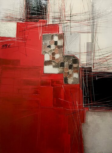 Paysage en rouge | DANANG CITY « Géométrie nomade 2016 » di Olivier Messas, Pittura in vendita su Singulart