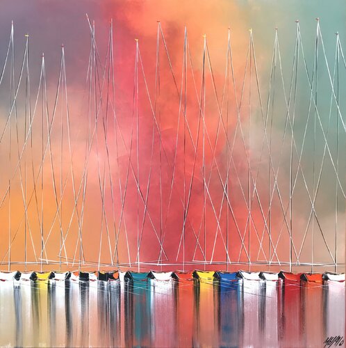 Voiliers à l’horizon... (ESPRIT VOILE 2020) van Olivier Messas, Schilderij te koop op Singulart