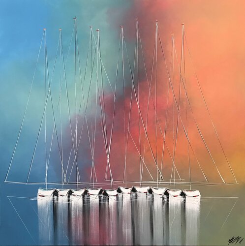 Reflets en mer.. (ESPRIT VOILE 2020) van Olivier Messas, Schilderij te koop op Singulart