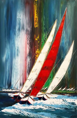 Le grand voilier rouge.. (2020) van Olivier Messas, Schilderij te koop op Singulart