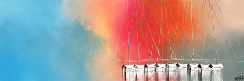 Les voiliers de l'aurore.. (Esprit voile 2020) von Olivier Messas, Malerei kaufen auf Singulart