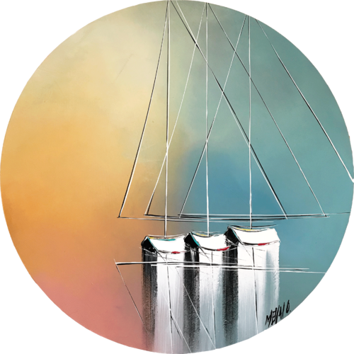 À travers le hublot... les 3 voiliers... (ESPRIT VOILE 2020) von Olivier Messas, Malerei kaufen auf Singulart