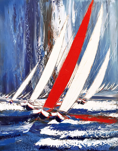 La course au vent... | « THE WIND RACE... » (Esprit voile 2019) by Olivier Messas, 회화 for Sale on Singulart