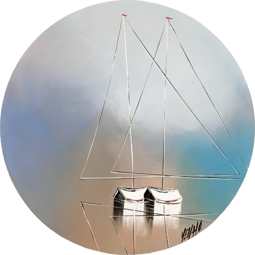 À travers le hublot... les 2 voiliers... (ESPRIT VOILE 2020) von Olivier Messas, Malerei kaufen auf Singulart