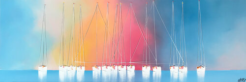 Les voiliers blancs de l'horizon... (Esprit voile 2020) von Olivier Messas, Malerei kaufen auf Singulart