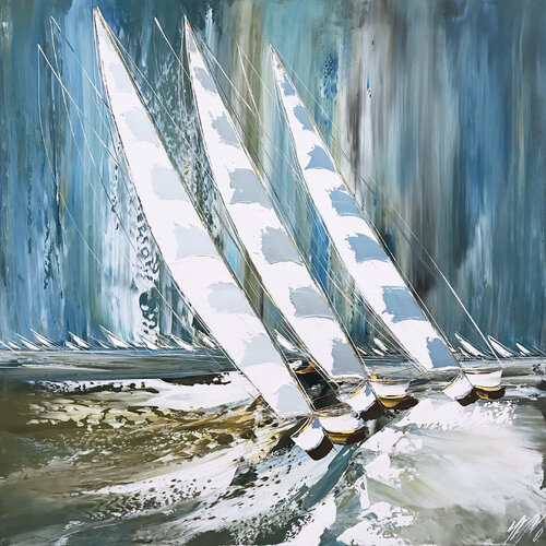 Les voiliers du Cap Corse... (Esprit voile 2020) von Olivier Messas, Malerei kaufen auf Singulart