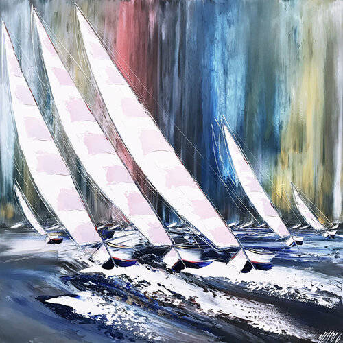 Poussés par le vent et les vagues... (Esprit voile 2020) von Olivier Messas, Malerei kaufen auf Singulart