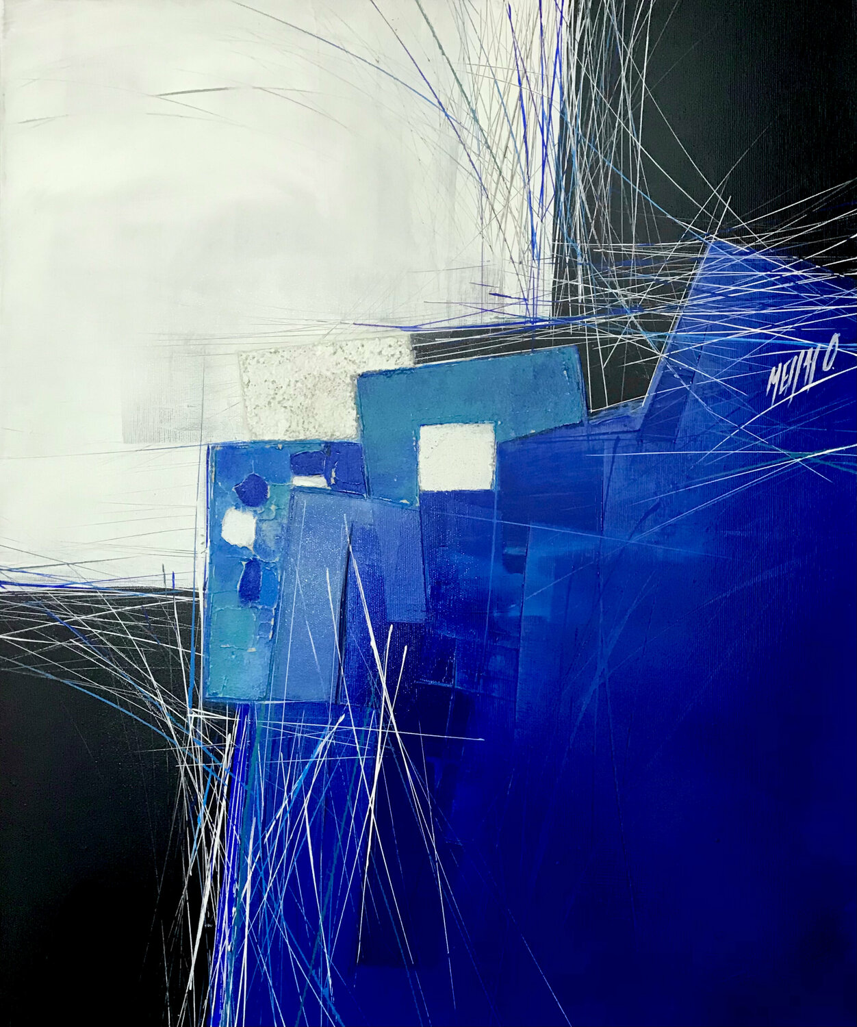 Paysage en bleu... « Géométrie nomade 2015 » Olivier Messas Originalgemälde zu verkaufen