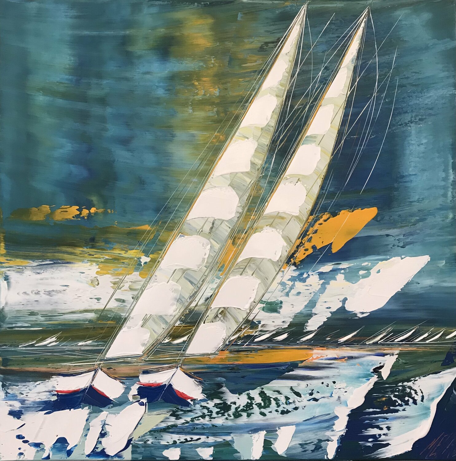 La traversée à deux... (Esprit voile 2021) Olivier Messas Originalgemälde zu verkaufen