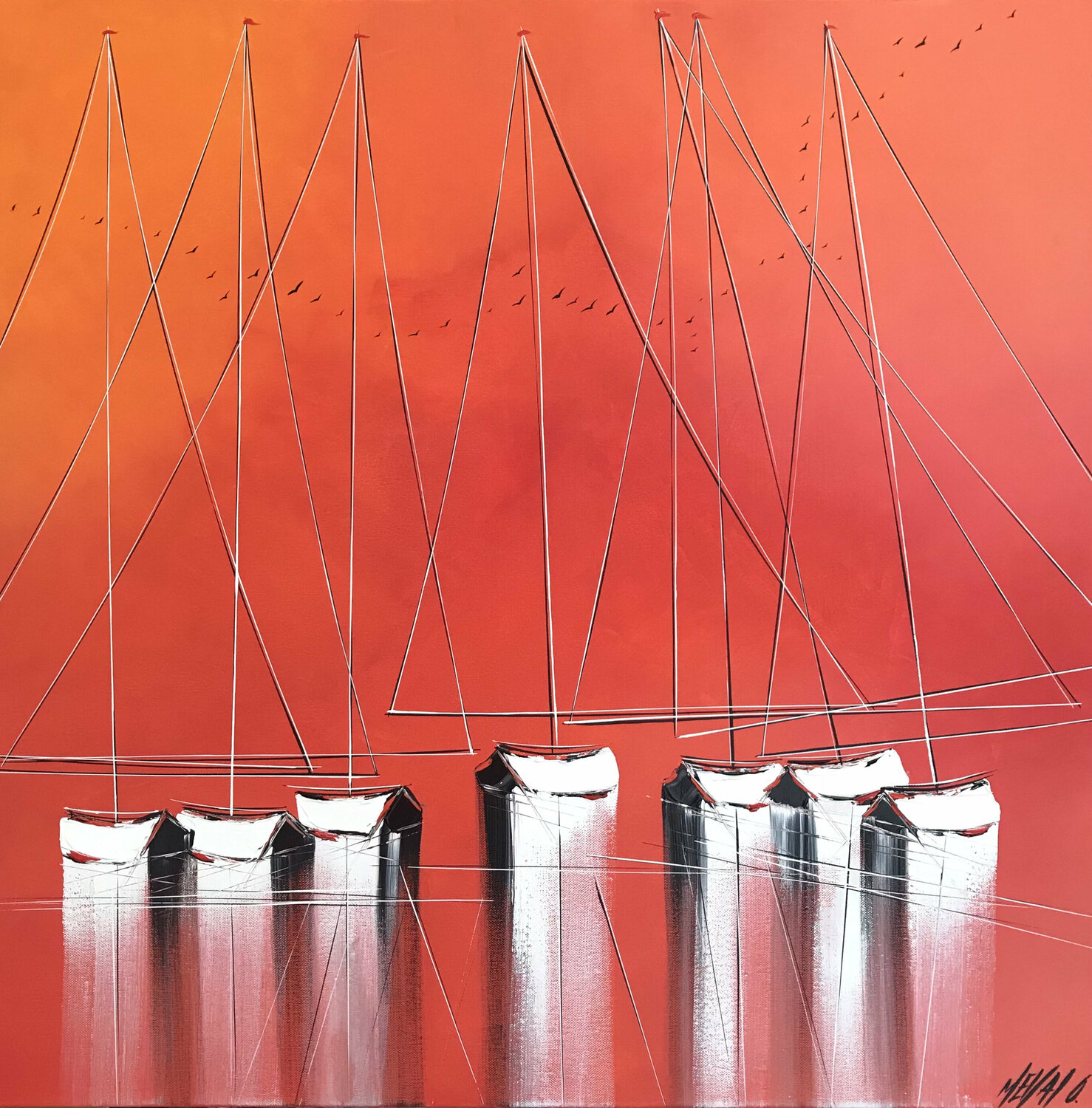Les voiliers du crépuscule... (Esprit voile 2021) Olivier Messas Originalgemälde zu verkaufen