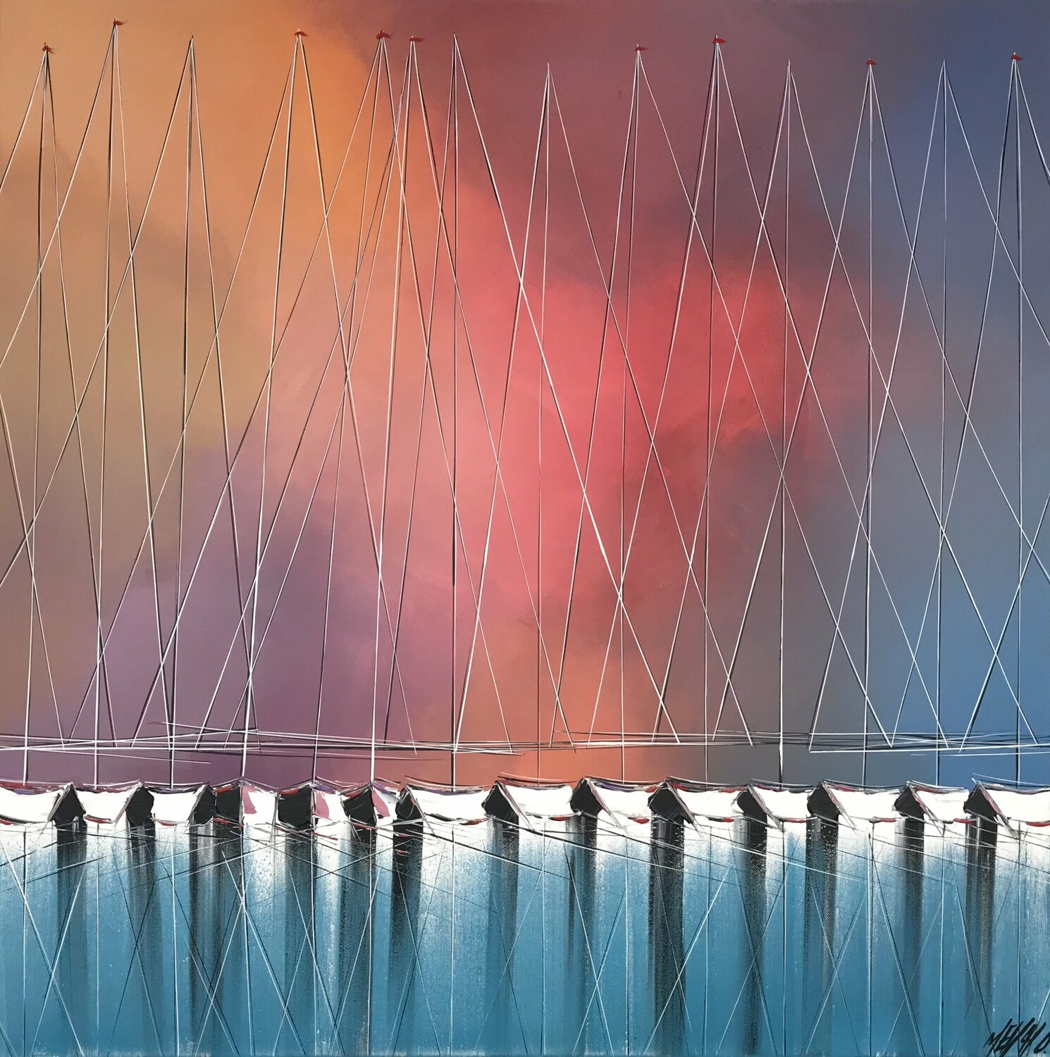 Les voiliers de l’aurore... (Esprit voile 2021) Olivier Messas Originalgemälde zu verkaufen