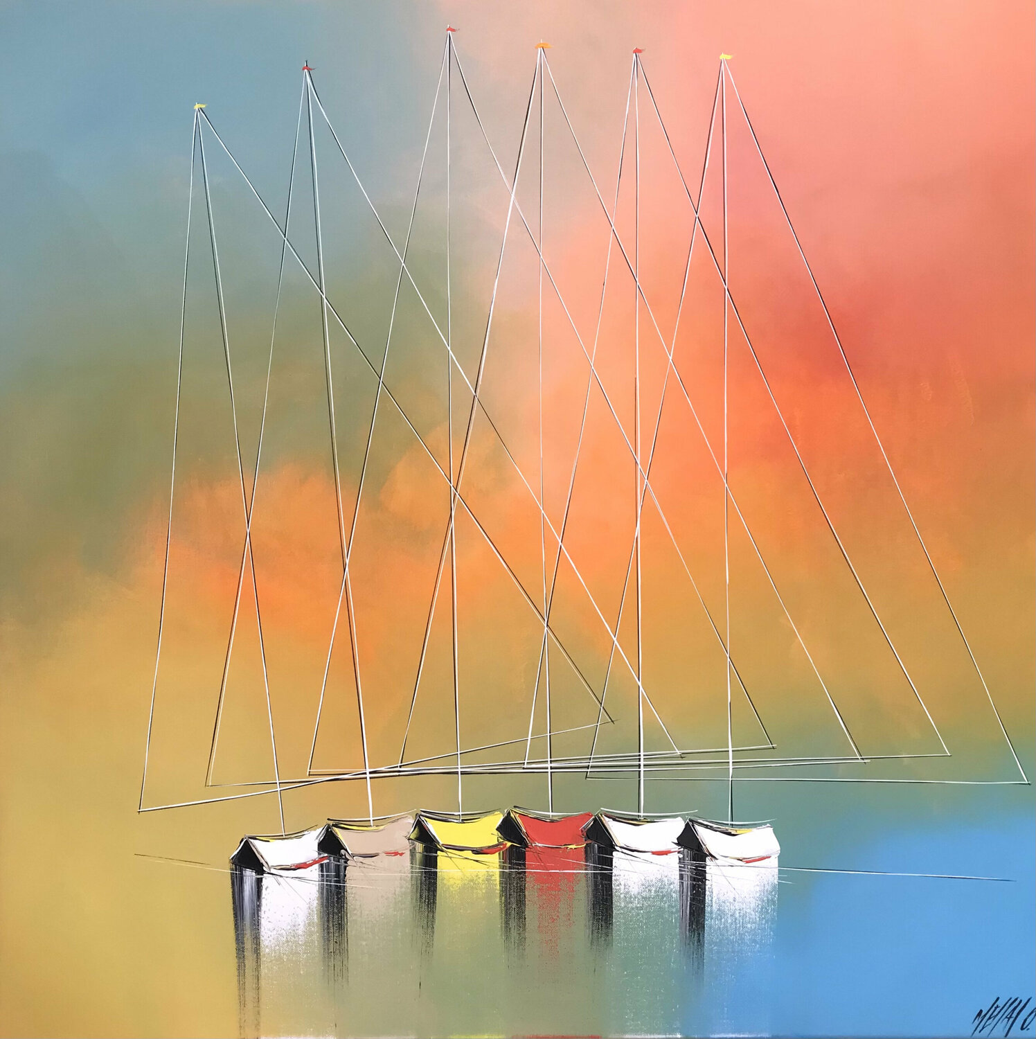Les mâts en éventail... (Esprit voile 2021) Olivier Messas Dipinto originale in vendita