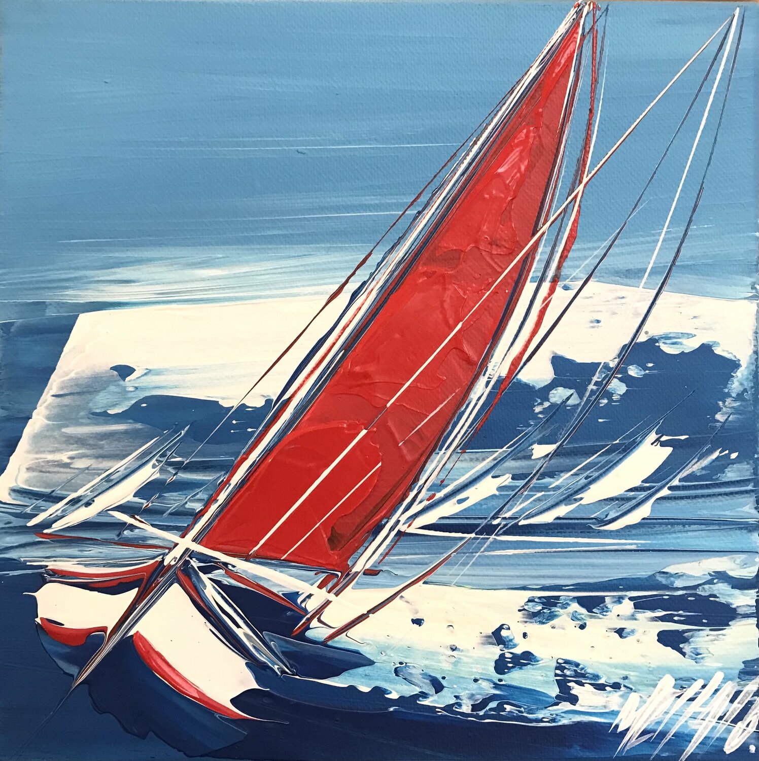 La petite voile rouge... (Esprit voile 2021) Olivier Messas Originalgemälde zu verkaufen