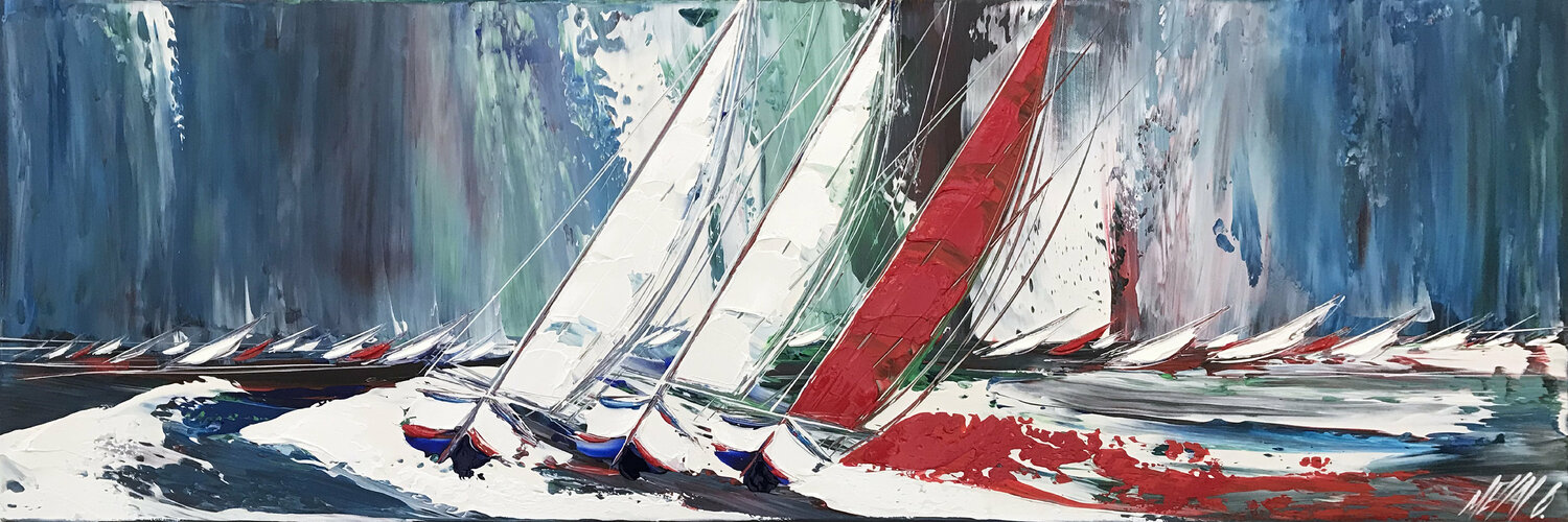 Régate à l'horizon... (Esprit voile 2021) Olivier Messas Originalgemälde zu verkaufen