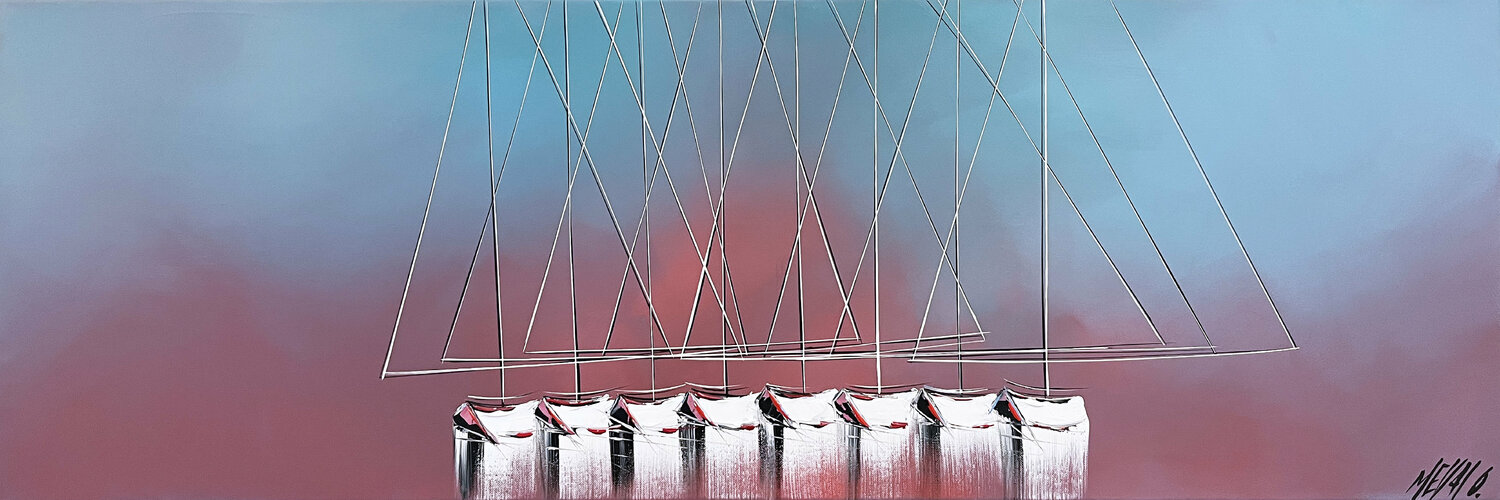 Les voiliers blancs de l'horizon... (Esprit voile 2021) Olivier Messas Originalgemälde zu verkaufen