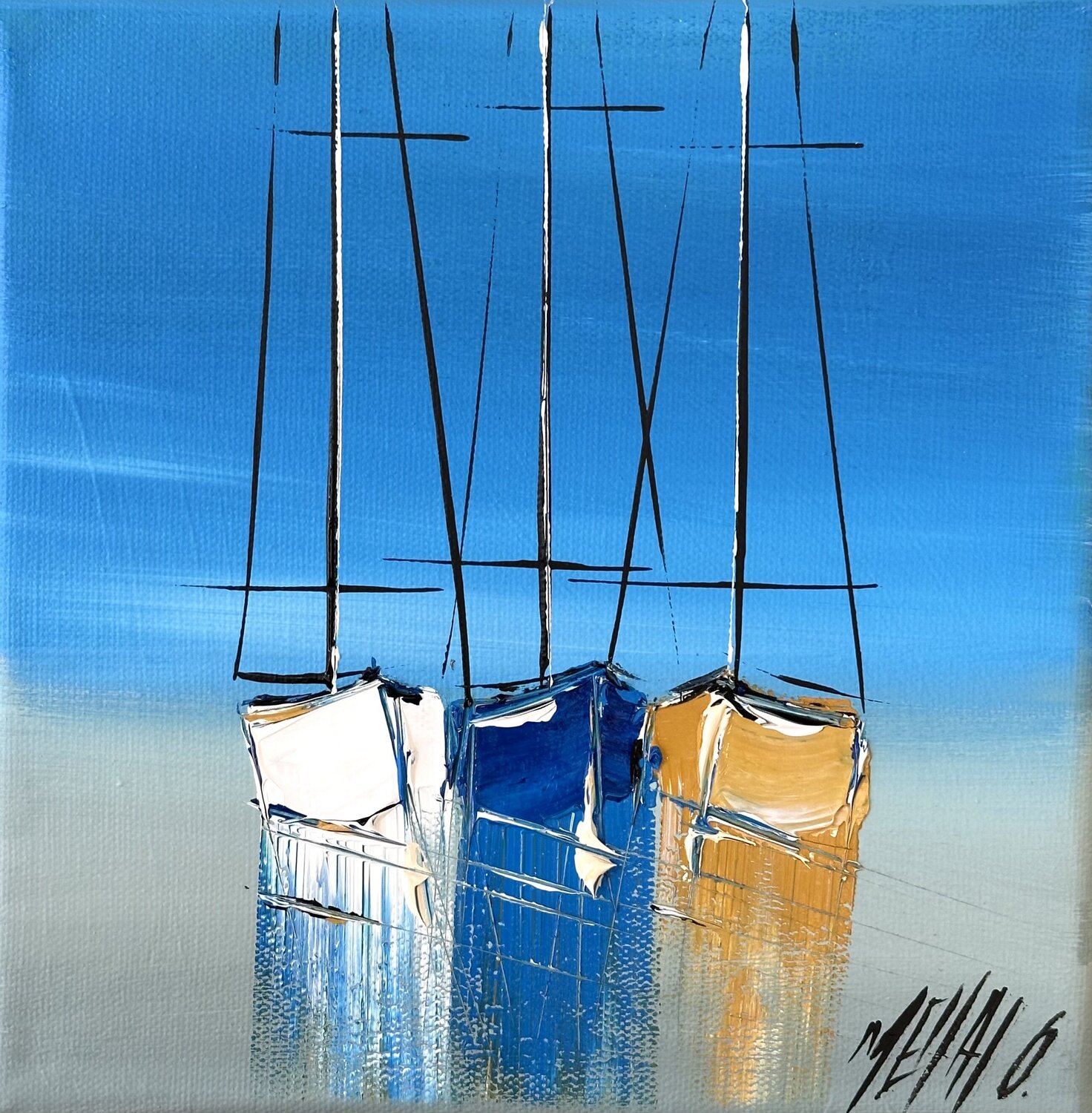 Suspendu entre ciel et mer... (ESPRIT VOILE 2023) Olivier Messas Originalgemälde zu verkaufen