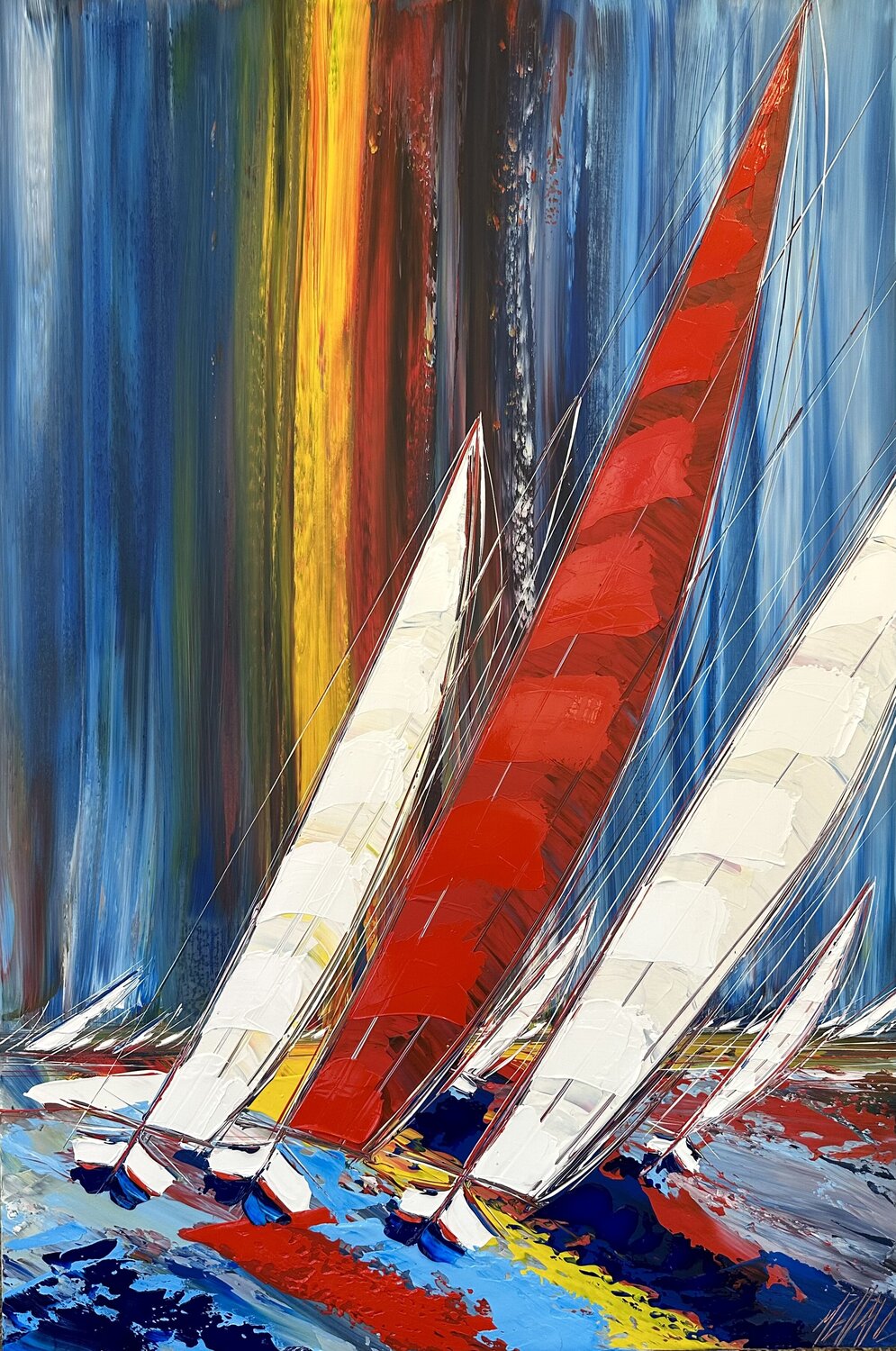 La grande voile rouge... (ESPRIT VOILE 2023) Olivier Messas Originalgemälde zu verkaufen