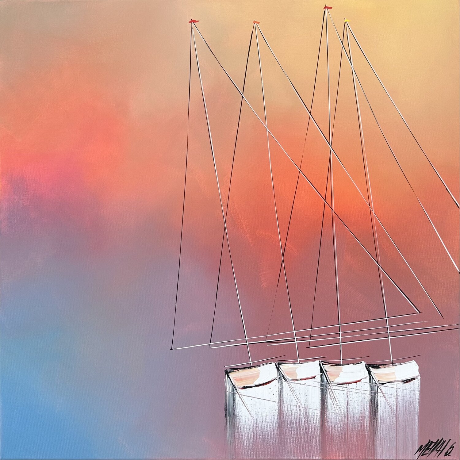 Aux premières lueurs de l’aube... (ESPRIT VOILE 2023) Olivier Messas Peinture originale à vendre