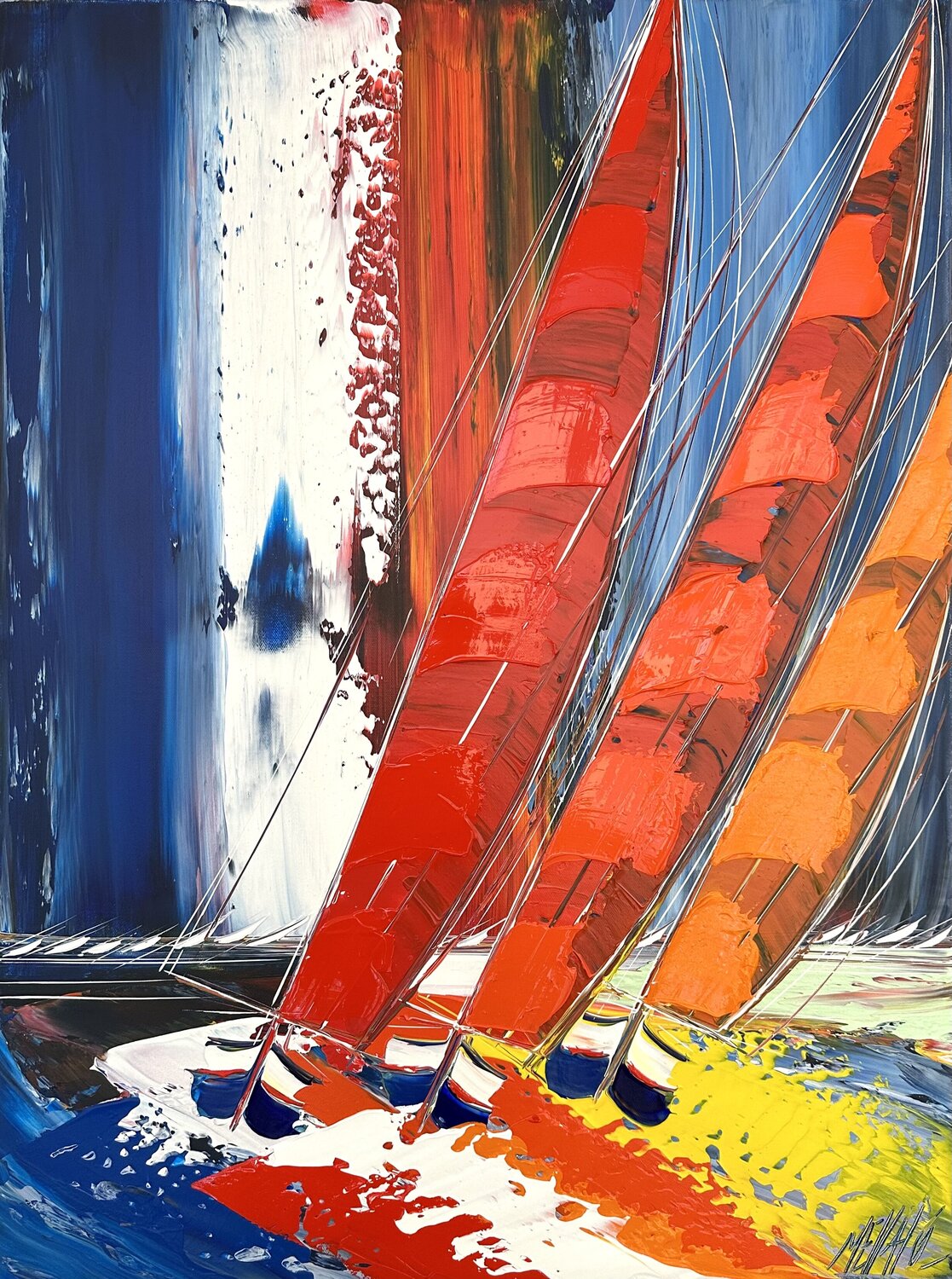 Les voiliers du crépuscule... (ESPRIT VOILE 2023) Olivier Messas Originalgemälde zu verkaufen