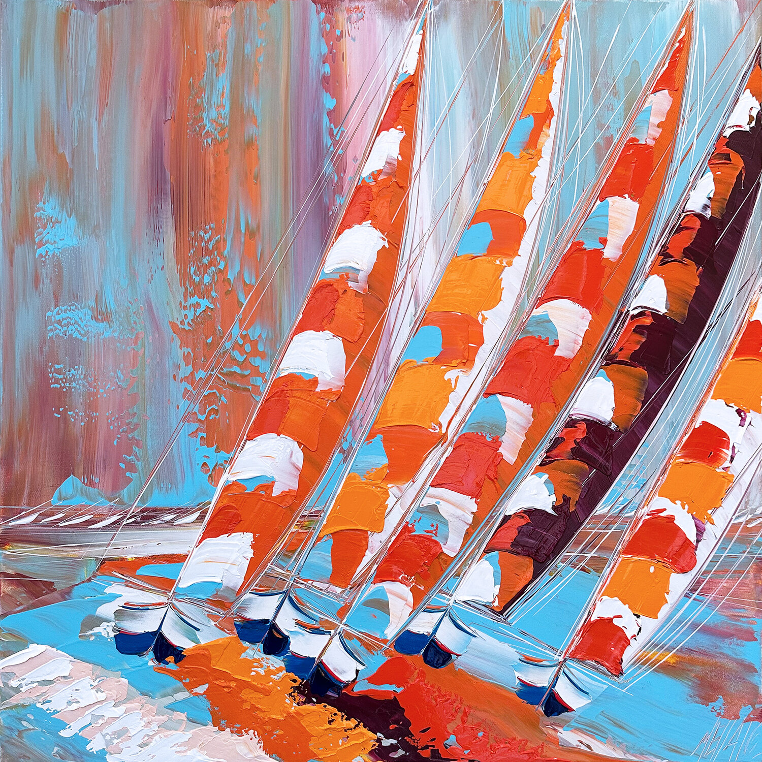 Coucher de soleil sur les voiles... (ESPRIT VOILE 2023) Olivier Messas Dipinto originale in vendita