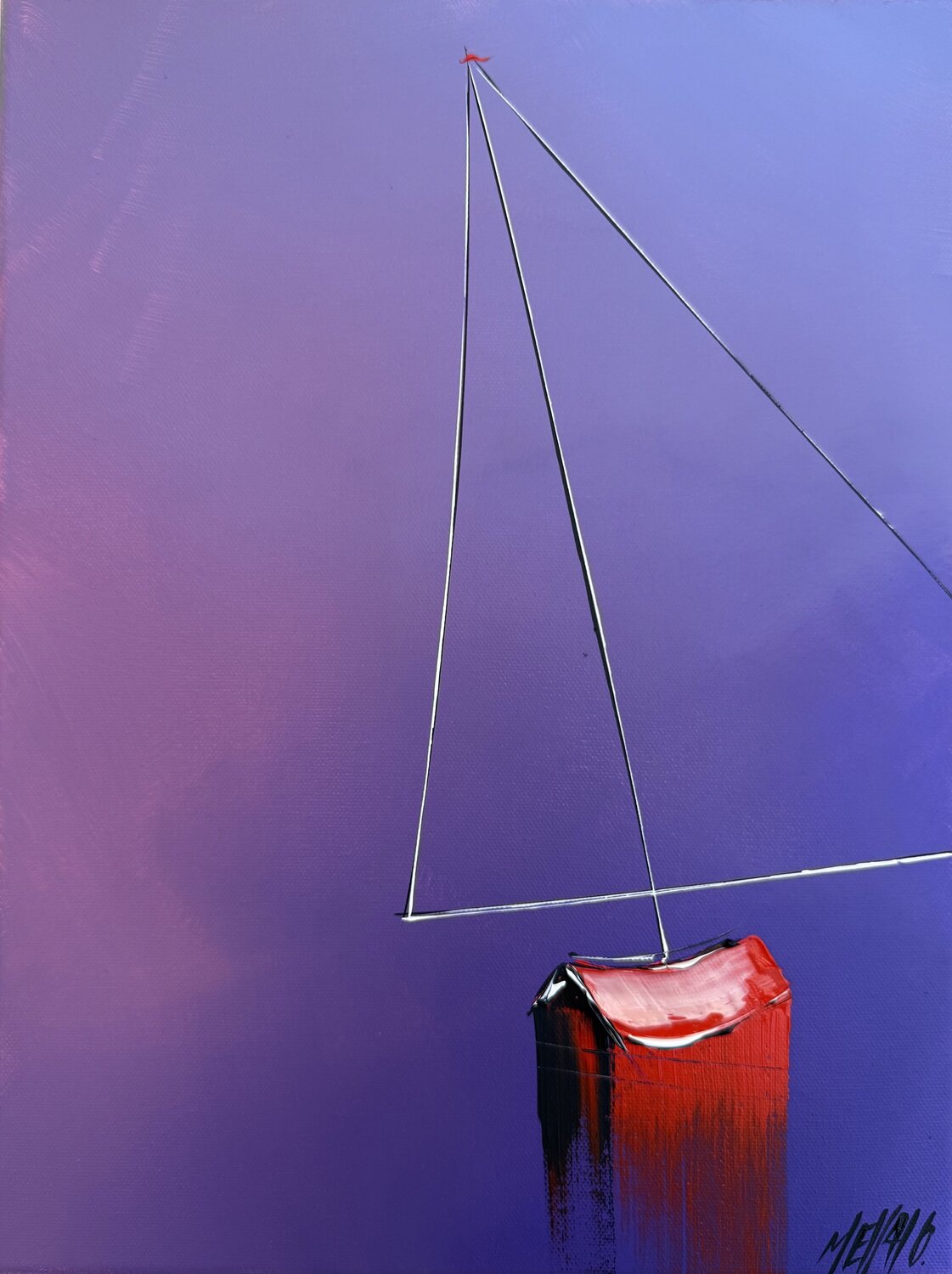 Le petit voilier rouge... (ESPRIT VOILE 2025) Olivier Messas Originalgemälde zu verkaufen