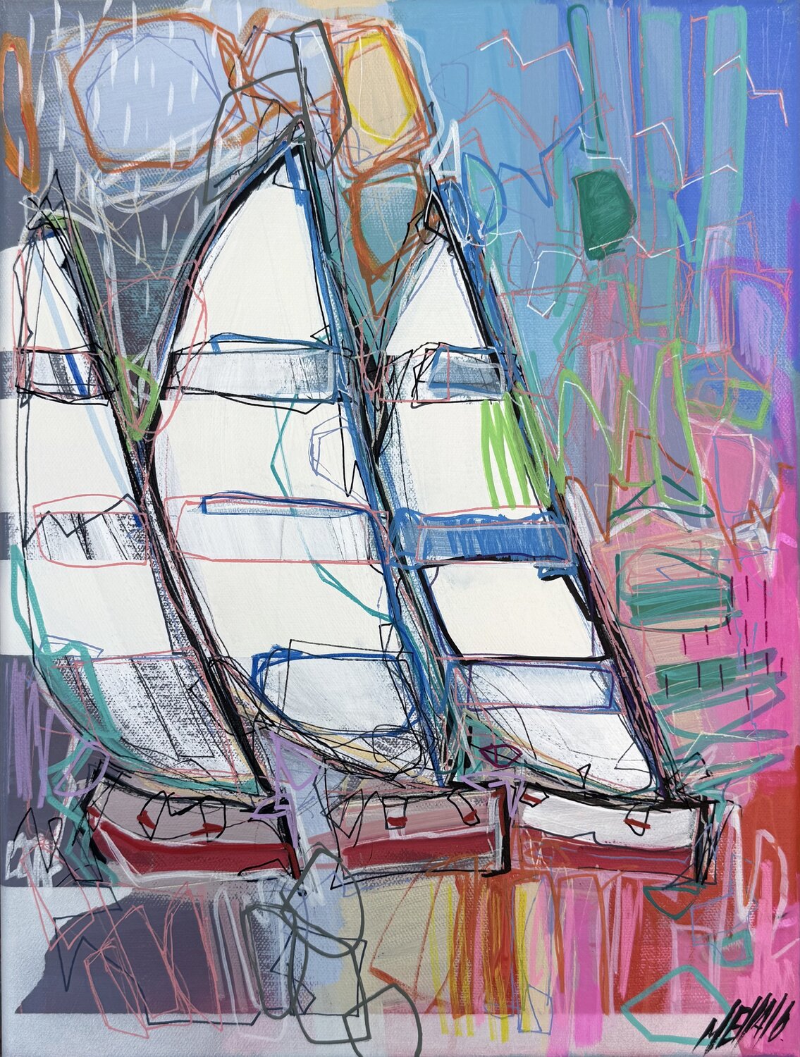 Voiles en liberté... (ESPRIT VOILE 2025) Olivier Messas Originalgemälde zu verkaufen