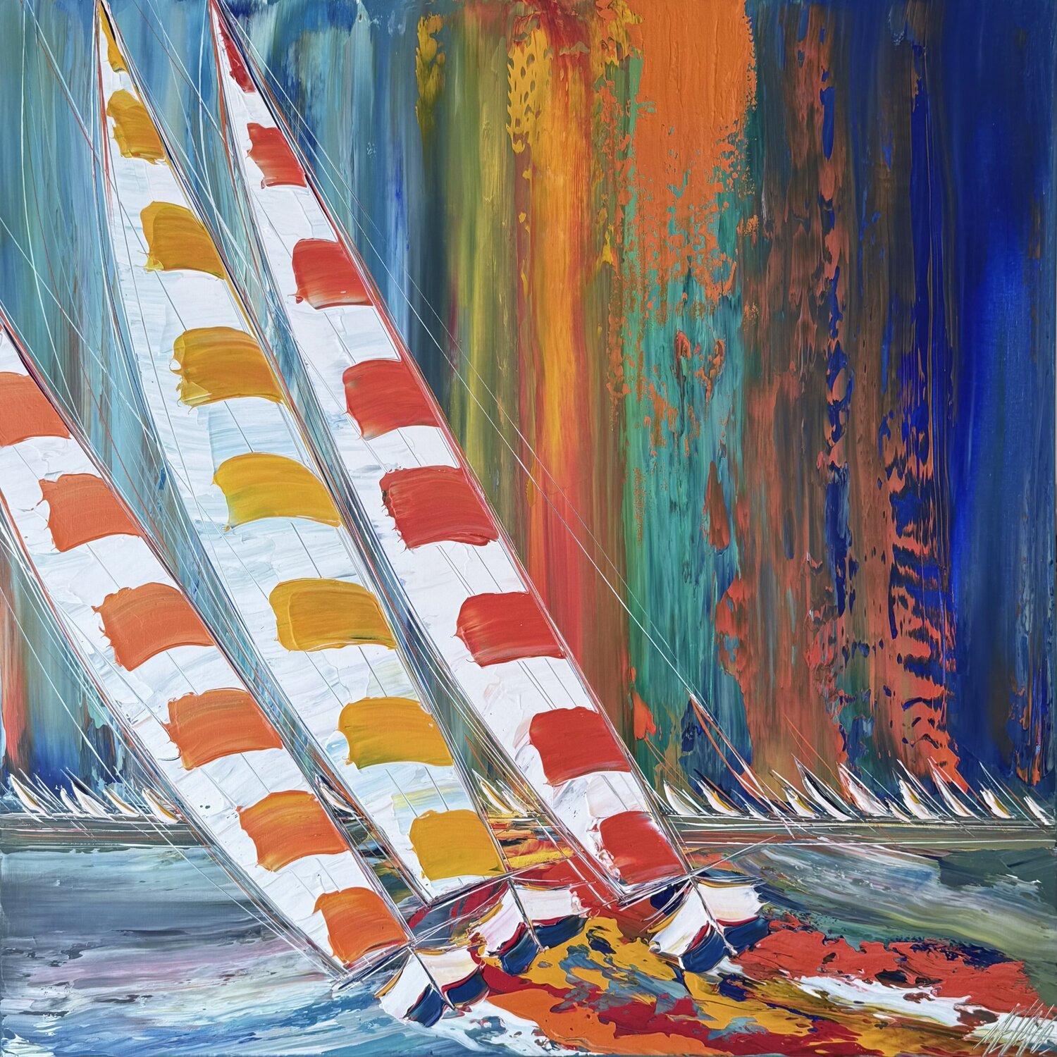 Coucher de soleil sur les voiles… (ESPRIT VOILE 2026) Olivier Messas Originalgemälde zu verkaufen