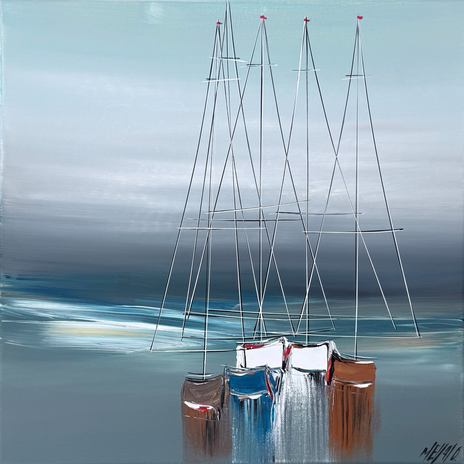 Le chant des haubans… (ESPRIT VOILE 2026) Olivier Messas Origineel schilderij te koop