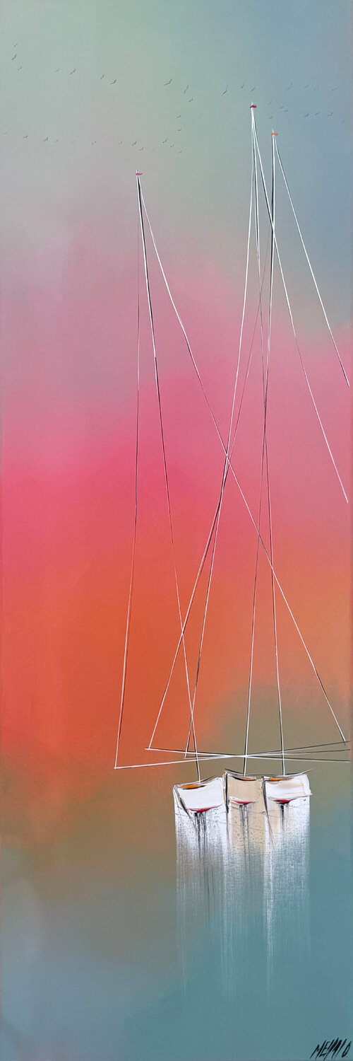 Jamais deux sans trois… (ESPRIT VOILE 2026) Olivier Messas Origineel schilderij te koop
