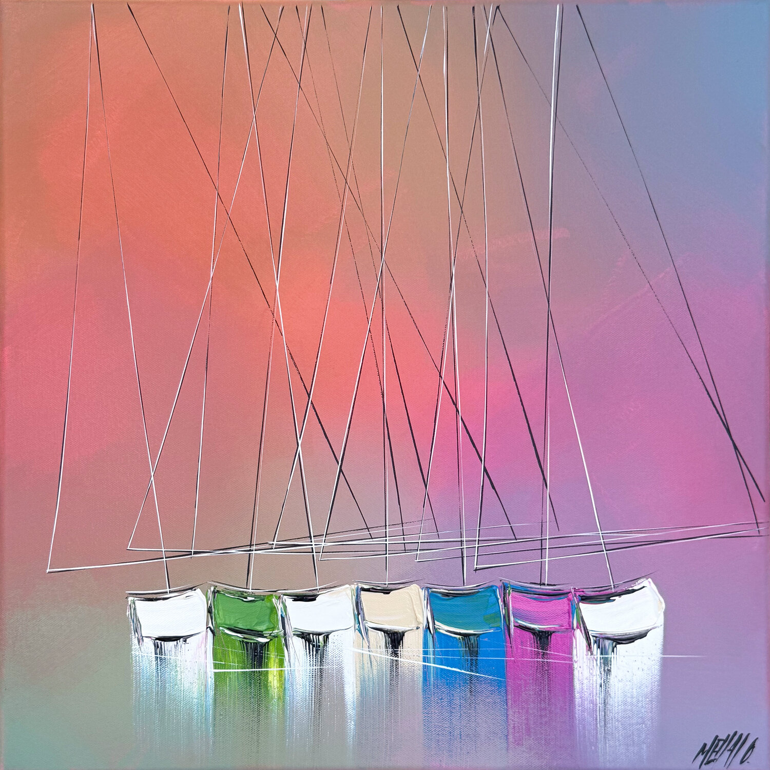 Les couleurs du bonheur… (ESPRIT VOILE 2026) Olivier Messas Origineel schilderij te koop