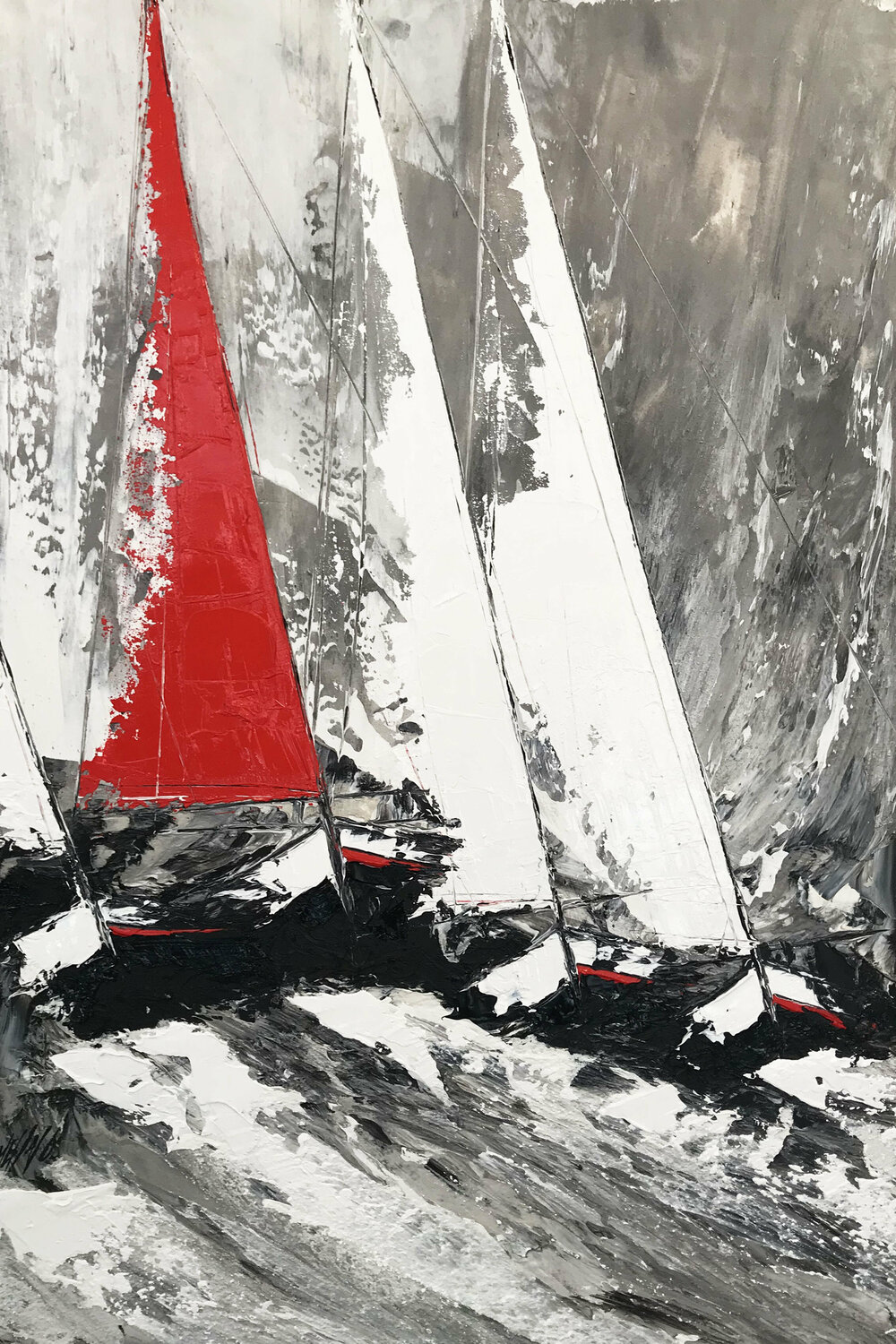 La grande voile rouge... (Paysage abstrait 2020) Olivier Messas Dipinto originale in vendita
