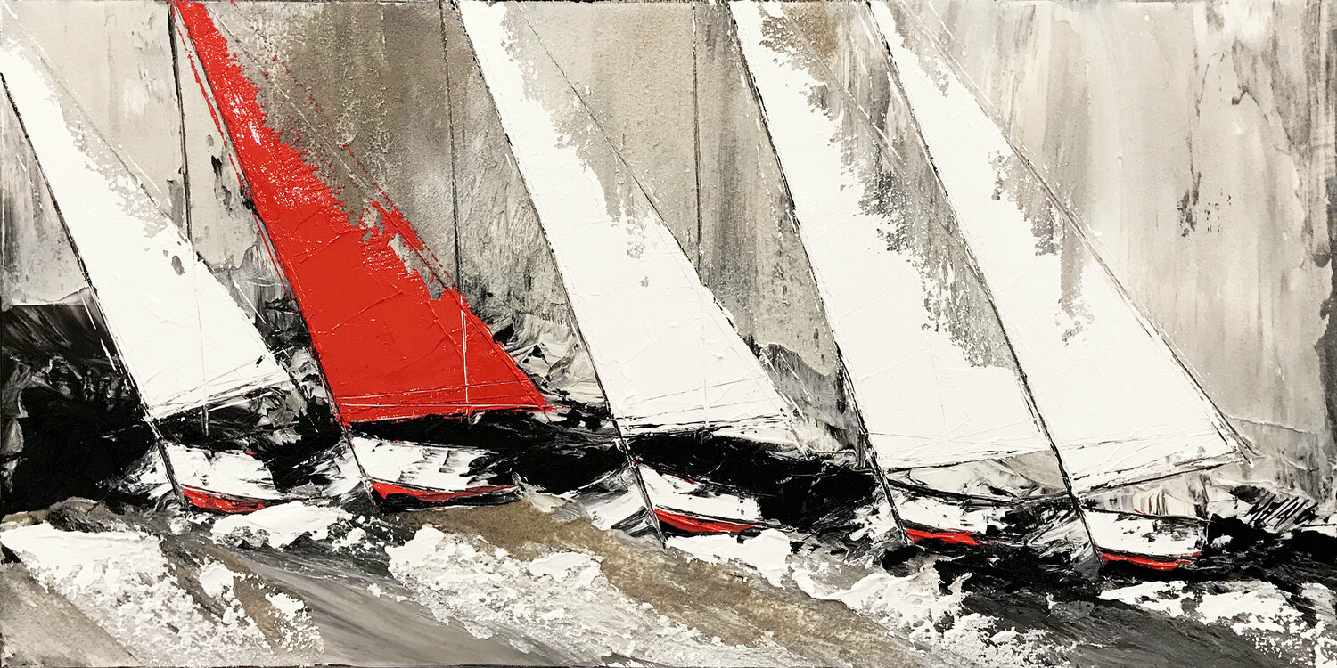 Le voilier rouge... (Paysage abstrait 2020) Olivier Messas Originalgemälde zu verkaufen