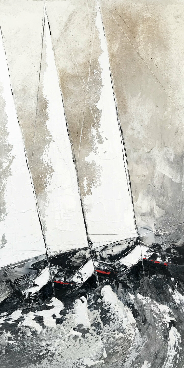 Les trois voiliers... (Paysage abstrait 2020) Olivier Messas Originalgemälde zu verkaufen