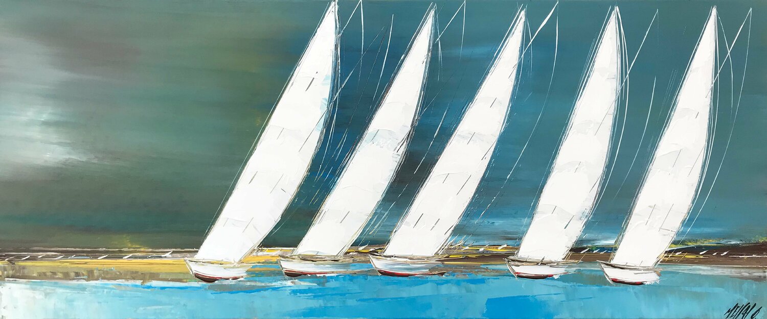 Au rythme des voiles blanches... (ESPRIT VOILE 2020) Olivier Messas Originalgemälde zu verkaufen