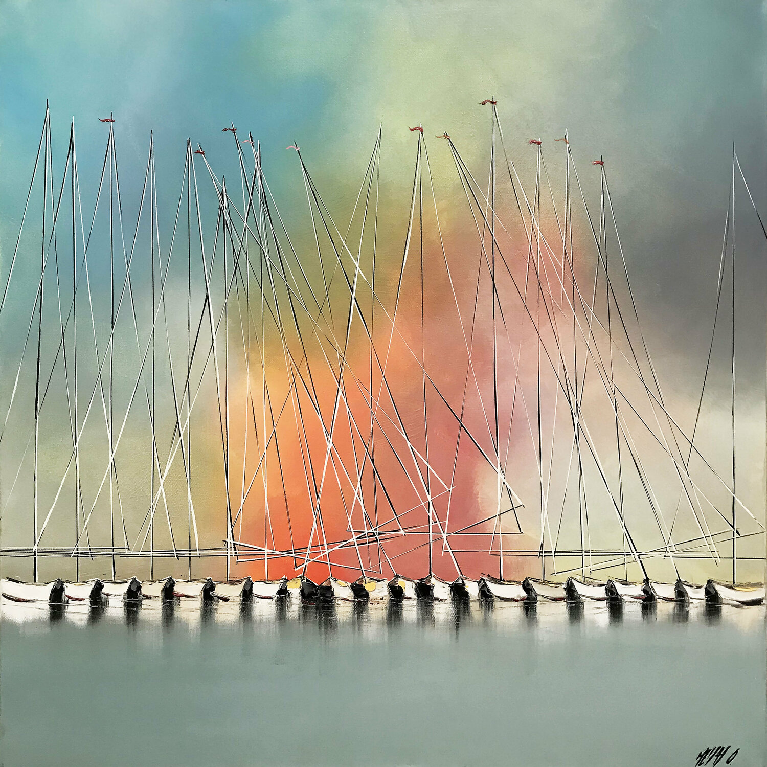 Les voiliers de l'Aurore... II (Esprit voile 2017) Olivier Messas Originalgemälde zu verkaufen