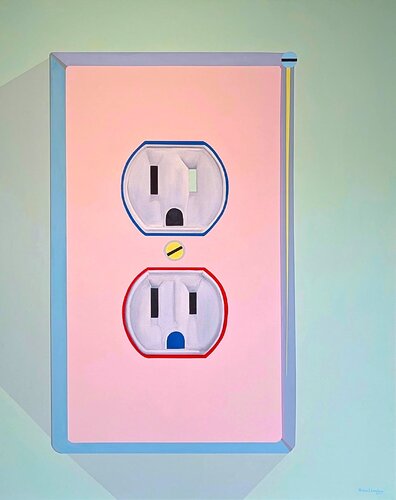 "PLUGS" Contemporary Pastel Toned Hyperrealist Still Life Interior Painting by Michael J. Abraham, 油畫 for Sale on Singulart