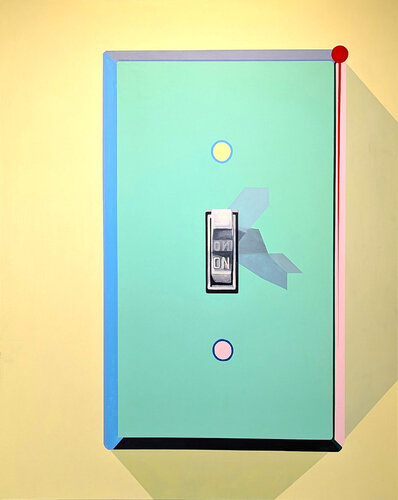 "Light Switch" Contemporary Pastel Toned Hyperrealist Still Life Painting van Michael J. Abraham, Schilderij te koop op Singulart