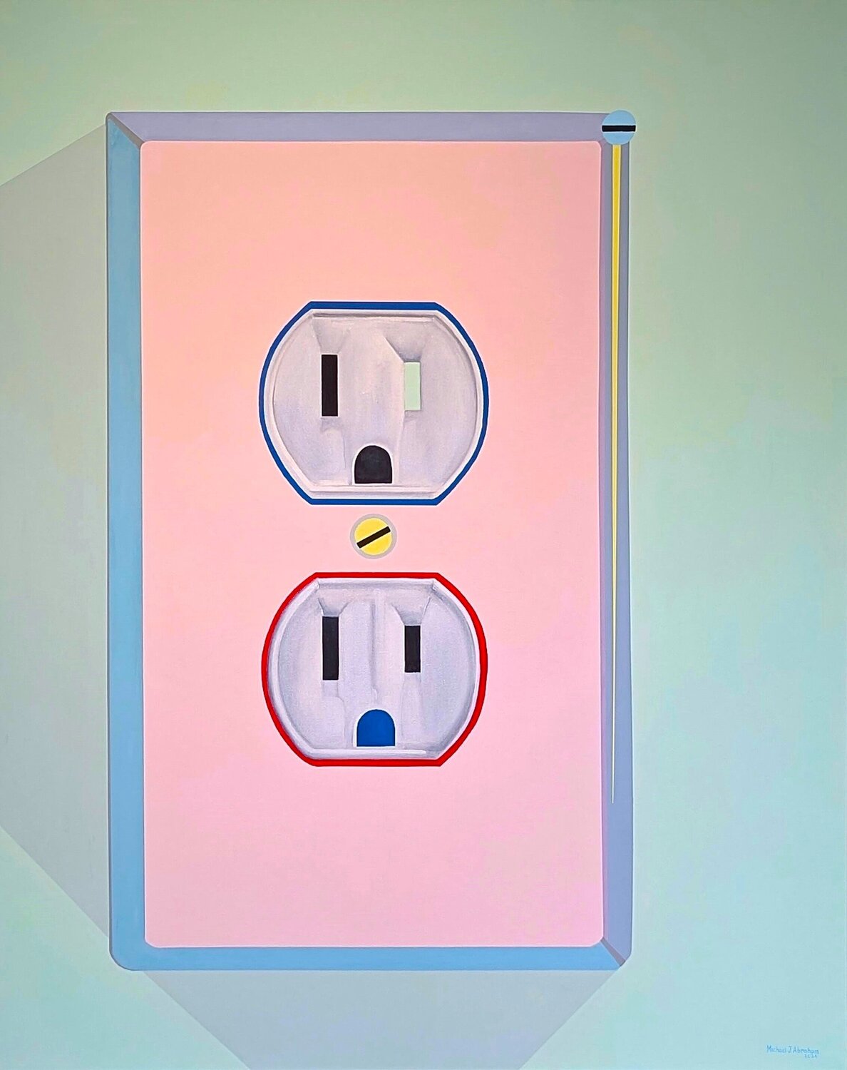 "PLUGS" Contemporary Pastel Toned Hyperrealist Still Life Interior Painting Michael J. Abraham Originalgemälde zu verkaufen