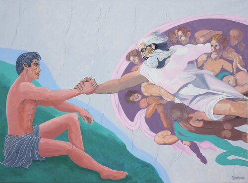 "The Creation of Adam as an Individuation of Divinity" Modern Sistine Chapel by Robert Sandman, Painting for Sale on Singulart