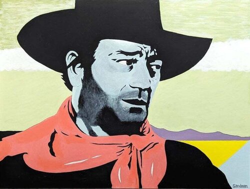 "A Man Ought to Do What's Right" Contemporary John Wayne Portrait Painting by Robert Sandman, Painting for Sale on Singulart
