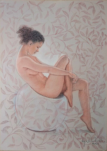 Ragazza seduta con foglie van Agostino Viola, Tekening te koop op Singulart