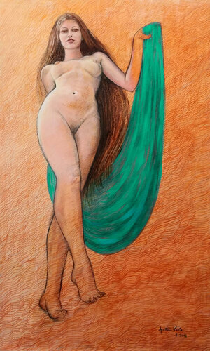 Donna nuda con velo azzurro-verde van Agostino Viola, Schilderij te koop op Singulart