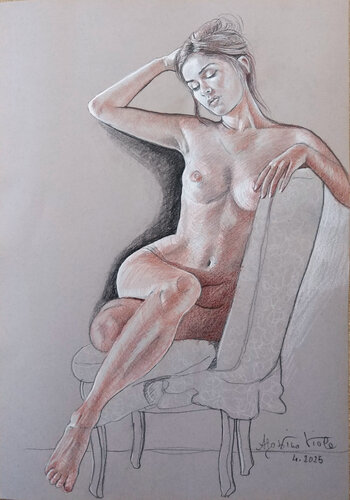 Modella in poltrona van Agostino Viola, Tekening te koop op Singulart