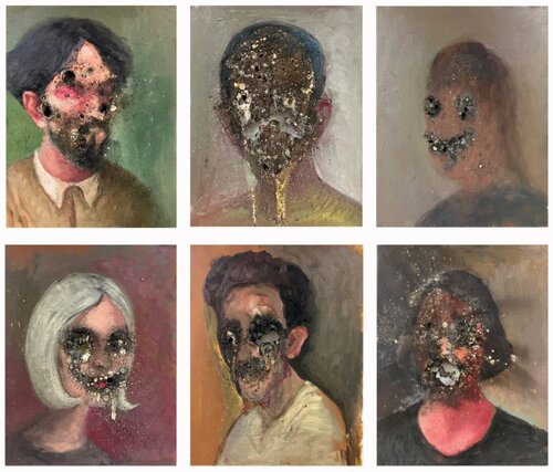 Retratos de Carnaval Grilla II de Tomás Espina, Pintura a la venta en Singulart